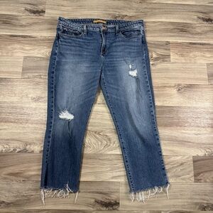 Joe's Jeans The Lara Mid Rise Cigarette Ankle Distressed Mid Wash Jean Size 33
